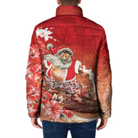 Hawaii Funny Christmas Padded Jacket Santa Surfing With Tapa Pattern - Polynesian Pride