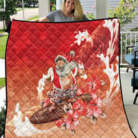 Hawaii Funny Christmas Quilt Santa Surfing With Tapa Pattern - Polynesian Pride