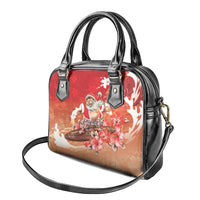 Hawaii Funny Christmas Shoulder Handbag Santa Surfing With Tapa Pattern - Polynesian Pride