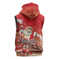 Hawaii Funny Christmas Sleeveless Hoodie Santa Surfing With Tapa Pattern - Polynesian Pride