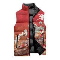 Hawaii Funny Christmas Sleeveless Puffer Jacket Santa Surfing With Tapa Pattern - Polynesian Pride