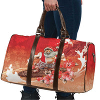 Hawaii Funny Christmas Travel Bag Santa Surfing With Tapa Pattern - Polynesian Pride