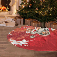 Hawaii Funny Christmas Tree Skirt Santa Surfing With Tapa Pattern - Polynesian Pride