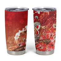 Hawaii Funny Christmas Tumbler Cup Santa Surfing With Tapa Pattern - Polynesian Pride
