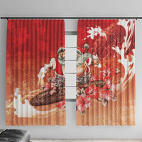 Hawaii Funny Christmas Window Curtain Santa Surfing With Tapa Pattern - Polynesian Pride