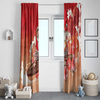 Hawaii Funny Christmas Window Curtain Santa Surfing With Tapa Pattern - Polynesian Pride