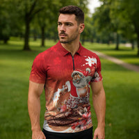 Hawaii Funny Christmas Zipper Polo Shirt Santa Surfing With Tapa Pattern - Polynesian Pride