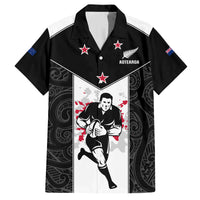 Custom New Zealand Player Rugby Family Matching Off Shoulder Short Dress and Hawaiian Shirt World Cup 2023 Maori Pattern LT05 Dad's Shirt - Short Sleeve Black - Polynesian Pride