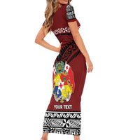 Personalised Tonga Constitution Day Short Sleeve Bodycon Dress Tongan Kupesi Ngatu Pattern LT05 - Polynesian Pride