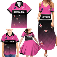 Custom New Zealand Women Cricket Family Matching Summer Maxi Dress and Hawaiian Shirt Pink Simple Style