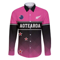 Custom New Zealand Women Cricket Family Matching Tank Maxi Dress and Hawaiian Shirt Pink Simple Style LT05 Dad's Shirt - Long Sleeve Pink - Polynesian Pride