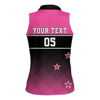 Custom New Zealand Women Cricket Women Sleeveless Polo Shirt Pink Simple Style