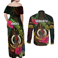 Vanuatu Couples Matching Off Shoulder Maxi Dress and Long Sleeve Button Shirt Be Strong Pray For Port Vila