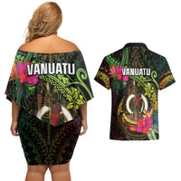 Vanuatu Couples Matching Off Shoulder Short Dress and Hawaiian Shirt Be Strong Pray For Port Vila