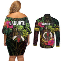 Vanuatu Couples Matching Off Shoulder Short Dress and Long Sleeve Button Shirt Be Strong Pray For Port Vila