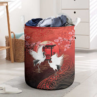 Hawaii and Japan Together Laundry Basket Polynesian Art Tattoo With Cranes And Sakura - Polynesian Pride