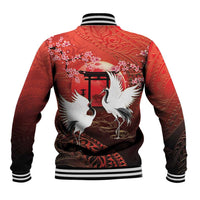 Hawaii and Japan Together Baseball Jacket Polynesian Art Tattoo With Cranes And Sakura - Polynesian Pride