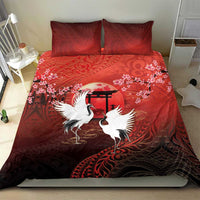 Hawaii and Japan Together Bedding Set Polynesian Art Tattoo With Cranes And Sakura - Polynesian Pride