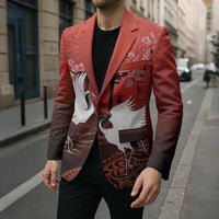 Hawaii and Japan Together Blazer Polynesian Art Tattoo With Cranes And Sakura - Polynesian Pride