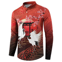 Hawaii and Japan Together Button Sweatshirt Polynesian Art Tattoo With Cranes And Sakura - Polynesian Pride