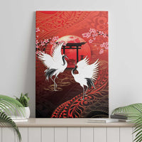 Hawaii and Japan Together Canvas Wall Art Polynesian Art Tattoo With Cranes And Sakura - Polynesian Pride