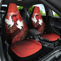 Hawaii and Japan Together Car Seat Cover Polynesian Art Tattoo With Cranes And Sakura - Polynesian Pride