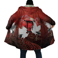 Hawaii and Japan Together Cloak Polynesian Art Tattoo With Cranes And Sakura - Polynesian Pride