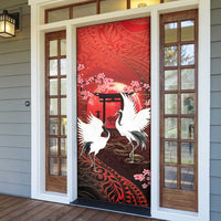 Hawaii and Japan Together Door Cover Polynesian Art Tattoo With Cranes And Sakura - Polynesian Pride