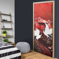 Hawaii and Japan Together Door Cover Polynesian Art Tattoo With Cranes And Sakura - Polynesian Pride