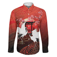 Hawaii and Japan Together Family Matching Off The Shoulder Long Sleeve Dress and Hawaiian Shirt Polynesian Art Tattoo With Cranes And Sakura - Polynesian Pride