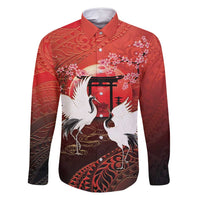 Hawaii and Japan Together Family Matching Off Shoulder Short Dress and Hawaiian Shirt Polynesian Art Tattoo With Cranes And Sakura - Polynesian Pride