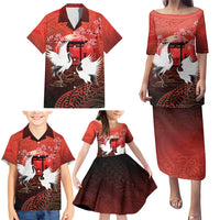 Hawaii and Japan Together Family Matching Puletasi and Hawaiian Shirt Polynesian Art Tattoo With Cranes And Sakura - Polynesian Pride