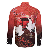 Hawaii and Japan Together Family Matching Puletasi and Hawaiian Shirt Polynesian Art Tattoo With Cranes And Sakura - Polynesian Pride