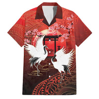 Hawaii and Japan Together Family Matching Short Sleeve Bodycon Dress and Hawaiian Shirt Polynesian Art Tattoo With Cranes And Sakura - Polynesian Pride