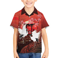 Hawaii and Japan Together Family Matching Summer Maxi Dress and Hawaiian Shirt Polynesian Art Tattoo With Cranes And Sakura LT05 Son's Shirt Red - Polynesian Pride