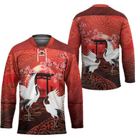 Hawaii and Japan Together Hockey Jersey Polynesian Art Tattoo With Cranes And Sakura - Polynesian Pride