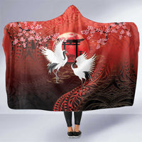 Hawaii and Japan Together Hooded Blanket Polynesian Art Tattoo With Cranes And Sakura - Polynesian Pride