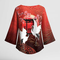 Hawaii and Japan Together Kimono Sleeve Blouse Polynesian Art Tattoo With Cranes And Sakura - Polynesian Pride