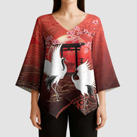Hawaii and Japan Together Kimono Sleeve Blouse Polynesian Art Tattoo With Cranes And Sakura - Polynesian Pride