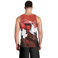Hawaii and Japan Together Men Tank Top Polynesian Art Tattoo With Cranes And Sakura - Polynesian Pride