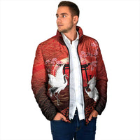 Hawaii and Japan Together Padded Jacket Polynesian Art Tattoo With Cranes And Sakura - Polynesian Pride