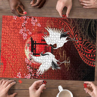 Hawaii and Japan Together Puzzle Polynesian Art Tattoo With Cranes And Sakura - Polynesian Pride