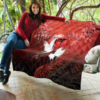 Hawaii and Japan Together Quilt Polynesian Art Tattoo With Cranes And Sakura - Polynesian Pride