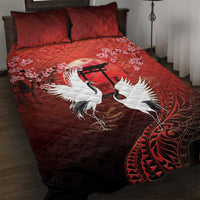 Hawaii and Japan Together Quilt Bed Set Polynesian Art Tattoo With Cranes And Sakura - Polynesian Pride