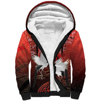 Hawaii and Japan Together Sherpa Hoodie Polynesian Art Tattoo With Cranes And Sakura - Polynesian Pride