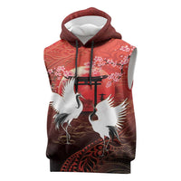 Hawaii and Japan Together Sleeveless Hoodie Polynesian Art Tattoo With Cranes And Sakura - Polynesian Pride