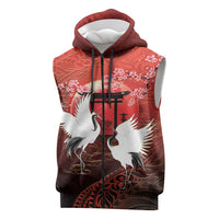 Hawaii and Japan Together Sleeveless Zip Hoodie Polynesian Art Tattoo With Cranes And Sakura - Polynesian Pride