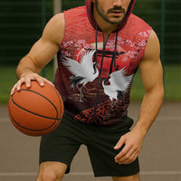 Hawaii and Japan Together Sleeveless Zip Hoodie Polynesian Art Tattoo With Cranes And Sakura - Polynesian Pride