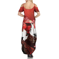 Hawaii and Japan Together Summer Maxi Dress Polynesian Art Tattoo With Cranes And Sakura LT05 - Polynesian Pride