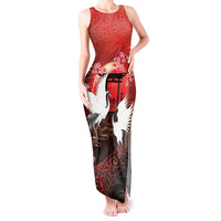 Hawaii and Japan Together Tank Maxi Dress Polynesian Art Tattoo With Cranes And Sakura LT05 Women Red - Polynesian Pride